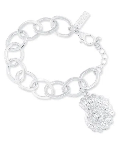 Inc International Concepts Rhodium-plated Textured Shell Charm Link Bracelet, Exclusively At Macy's
