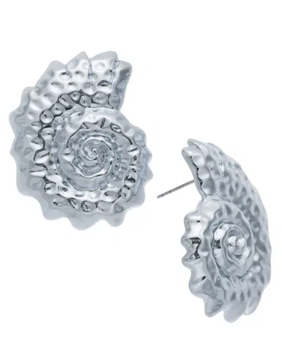 Inc International Concepts Rhodium-plated Textured Shell Statement Stud Earrings, Exclusively At Macy's