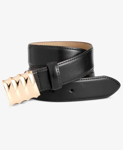 Inc International Concepts Ripple Buckle Patent Belt, Macy's Exclusive In Black