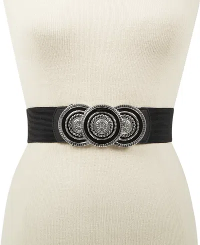 Inc International Concepts Round-buckle Stretch Belt, Created For Macy's In Black,silver