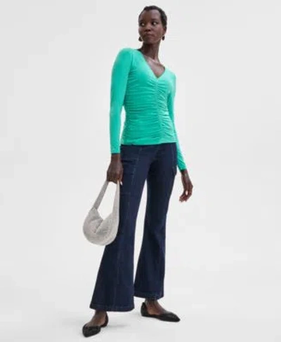 Inc International Concepts Ruched Long Sleeve Top Flared Leg Jeans Mesh Hobo Bag Hardware Detail Flats Exclusively At Macys In Winter Garden