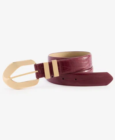Inc International Concepts Sculptural Buckle Croco Belt, Macy's Exclusive In Burgundy