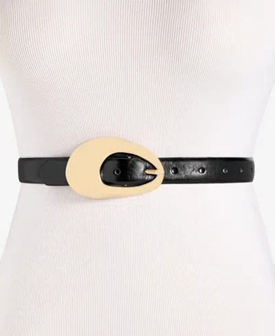 Inc International Concepts Sculptural Oval Buckle Belt, Exclusively At Macy's In Black Gold