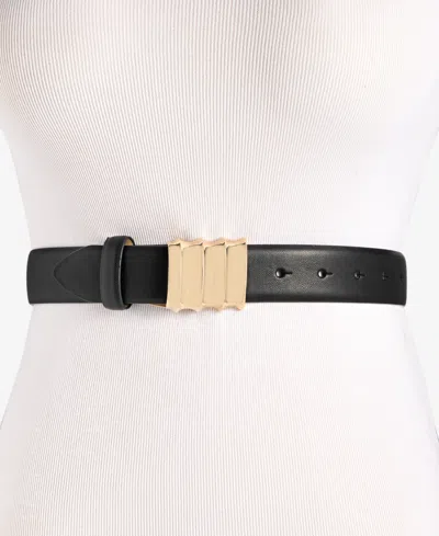 Inc International Concepts Sculptural Plaque Buckle Belt, Exclusively At Macy's In Black Gold
