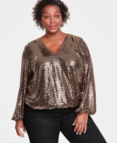 Inc International Concepts Sequined Shimmering Surplice Blouse, Created For Macy's In Gold