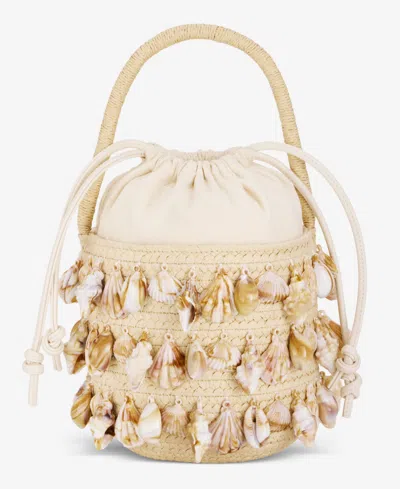 Inc International Concepts Shell Embellished Straw Bucket Bag, Macy's Exclusive In Neutral