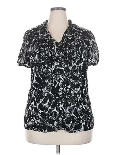 Pre-owned Inc International Concepts Short Sleeve Blouse In Black