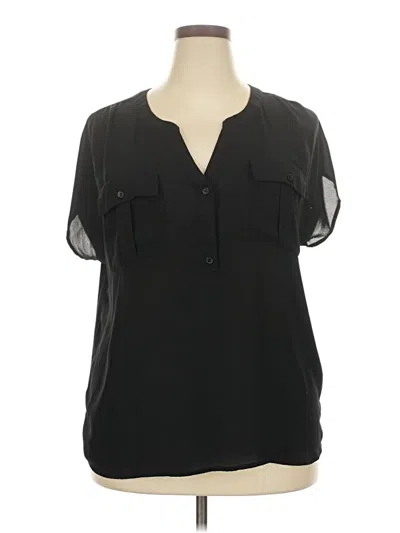 Pre-owned Inc International Concepts Short Sleeve Blouse In Black