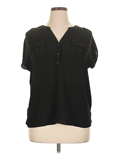 Pre-owned Inc International Concepts Short Sleeve Blouse In Black