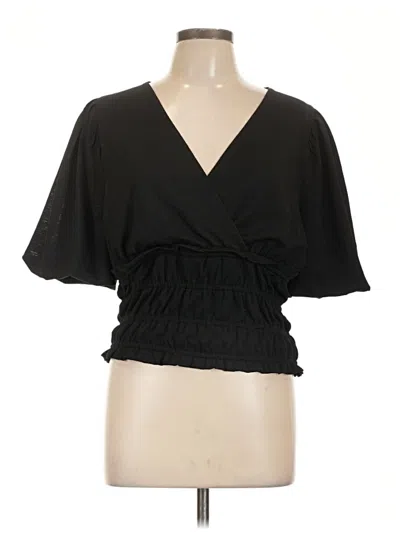 Pre-owned Inc International Concepts Short Sleeve Blouse In Black