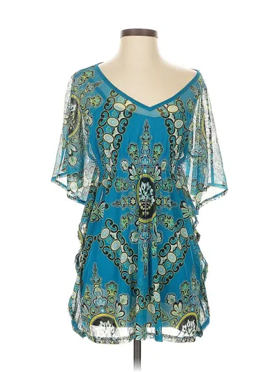 Pre-owned Inc International Concepts Short Sleeve Blouse In Blue