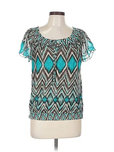 Pre-owned Inc International Concepts Short Sleeve Blouse In Blue