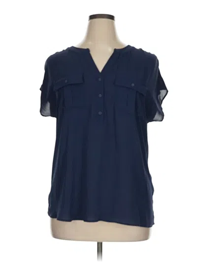 Pre-owned Inc International Concepts Short Sleeve Blouse In Blue