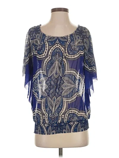 Pre-owned Inc International Concepts Short Sleeve Blouse In Blue