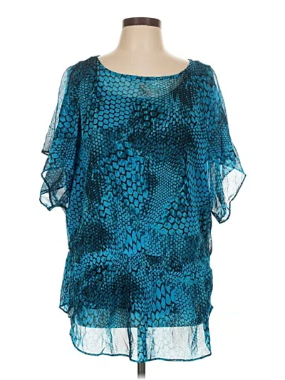 Pre-owned Inc International Concepts Short Sleeve Blouse In Blue