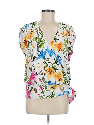 Pre-owned Inc International Concepts Short Sleeve Blouse In White