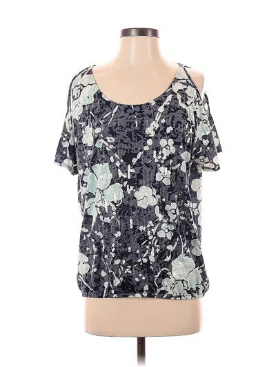 Pre-owned Inc International Concepts Short Sleeve Top Blue Cold Shoulder Neckline Tops