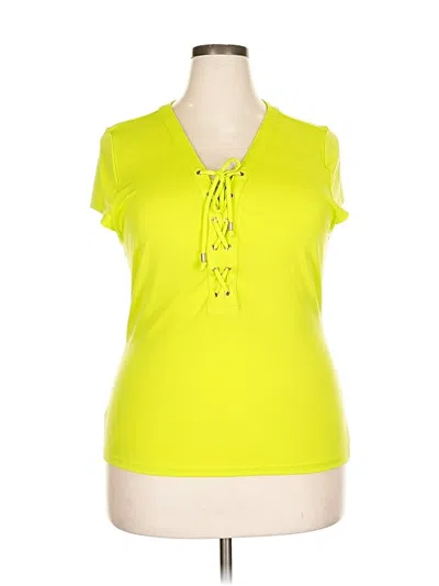 Pre-owned Inc International Concepts Short Sleeve Top Green Keyhole Neckline Tops