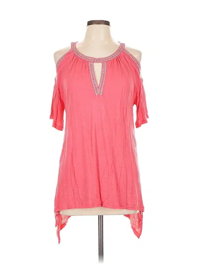 Pre-owned Inc International Concepts Short Sleeve Top Pink Cold Shoulder Neckline Tops