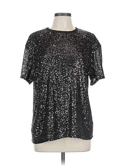 Pre-owned Inc International Concepts Short Sleeve Top Silver Metallic Pattern Crew Neck Tops