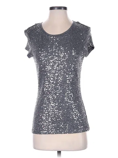 Pre-owned Inc International Concepts Short Sleeve Top Silver Metallic Pattern Scoop Neck Tops