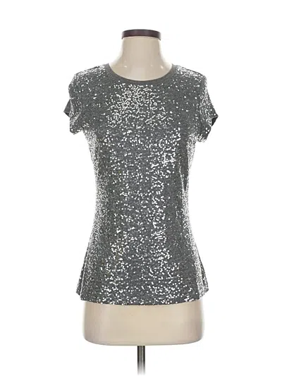 Pre-owned Inc International Concepts Short Sleeve Top Silver Metallic Pattern Scoop Neck Tops