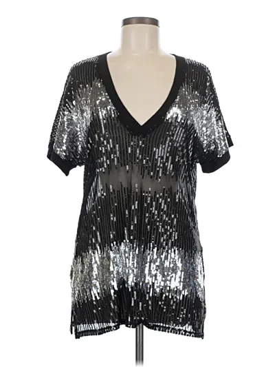 Pre-owned Inc International Concepts Short Sleeve Top Silver Plunge Neckline Tops