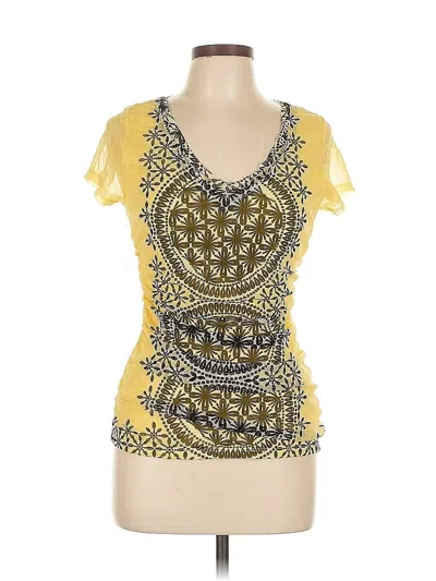Pre-owned Inc International Concepts Short Sleeve Top Yellow Sweetheart Neckline Tops