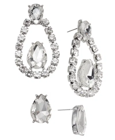 Inc International Concepts Silver-tone 2-pc. Set Pear-shape Crystal Stud & Orbital Drop Earrings, Created For Macy's