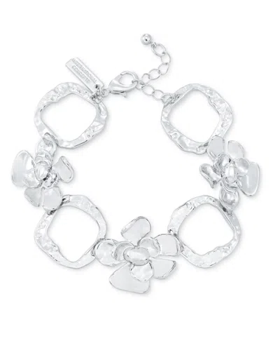 Inc International Concepts Silver-tone Flower Statement Flex Bracelet, Exclusively At Macy's In White