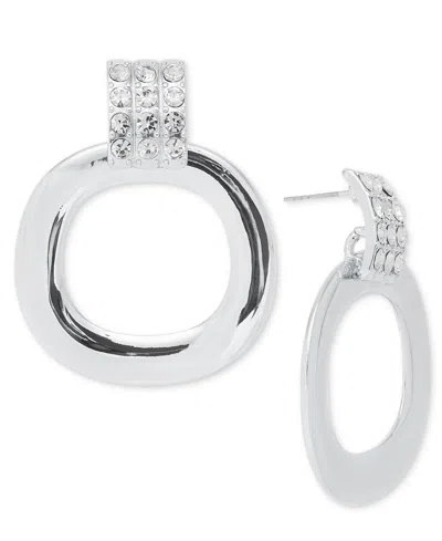 Inc International Concepts Silver-tone Pave Circle Drop Earrings, Exclusively At Macy's In White