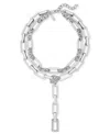 Inc International Concepts Silver-tone Pave Link Layered Lariat Necklace, 18" + 3" Extender, Exclusively At Macy's In Silver