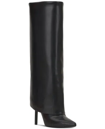 Inc International Concepts Skylar Fold Over Cuffed Knee High Boots, Created For Macy's In Black Smooth