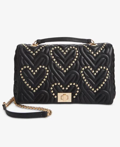 Inc International Concepts Soft Small Ajae Quilted Studded Heart Shoulder Bag, Created For Macy's In Black