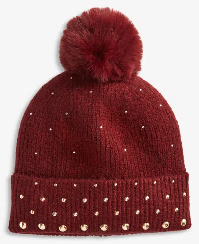 Inc International Concepts Solid Studded Beanie, Macy's Exclusive In Burgundy