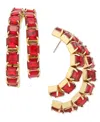 Inc International Concepts Square Stone Double-row Open Hoop Earrings, Created For Macy's In Red