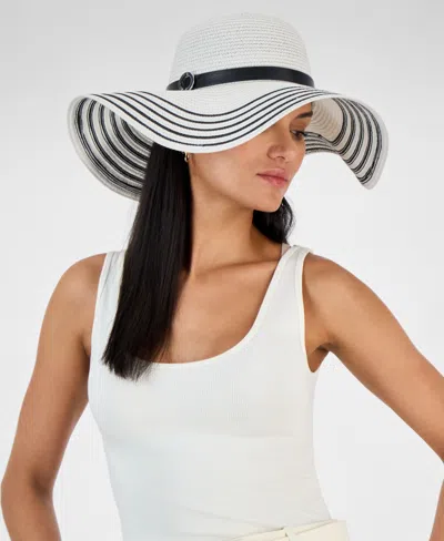 Inc International Concepts Stripe-brim Floppy Hat With Contrast Band, Exclusively At Macy's In White Black