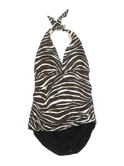 Pre-owned Inc International Concepts Swimsuit Top Brown Animal Print Pattern Swimwear