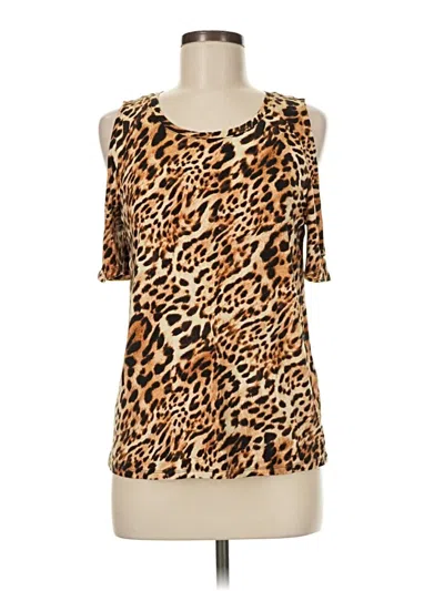 Pre-owned Inc International Concepts Tank Top Brown Animal Print Pattern Cold Shoulder Neckline Tops