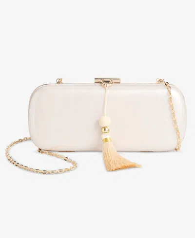 Inc International Concepts Tassel-detail Gold-tone Clutch Handbag In White