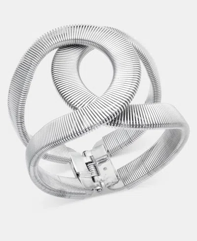 Inc International Concepts Textured Open Bypass Bangle Bracelet, Macy's Exclusive In Silver