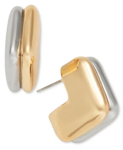 Inc International Concepts Two-tone Square Double-row Huggie Hoop Earrings, Exclusively At Macy's In Two Tone