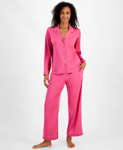 Inc International Concepts Women's 2-pc. Rhinestone-trim Satin Pajamas Set, Created For Macy's In Pink