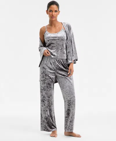 Inc International Concepts Women's 3-pc. Crushed Velvet Pajama Set, Macy's Exclusive In Gray