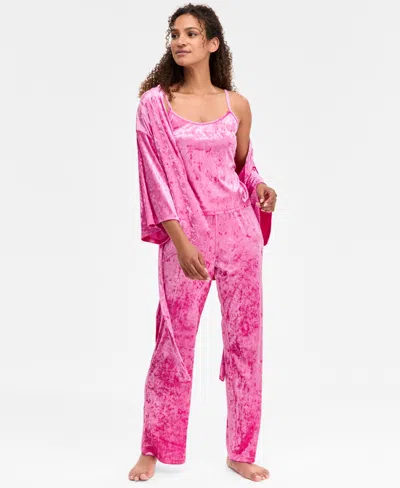 Inc International Concepts Women's 3-pc. Crushed Velvet Pajama Set, Macy's Exclusive In Pink