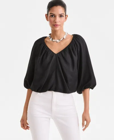 Inc International Concepts Women's 3/4 Sleeve Bubble-hem Blouse, Macy's Exclusive In Black