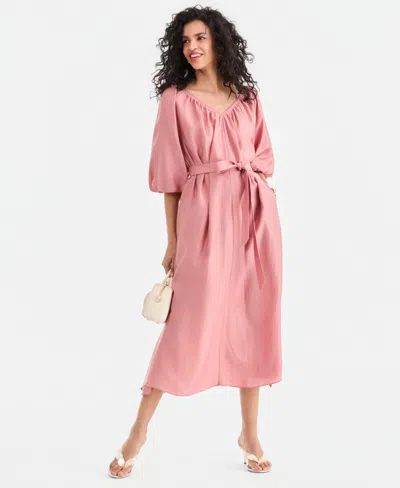 Inc International Concepts Women's 3/4 Sleeve Tie-waist Midi Dress, Macy's Exclusive In Pink
