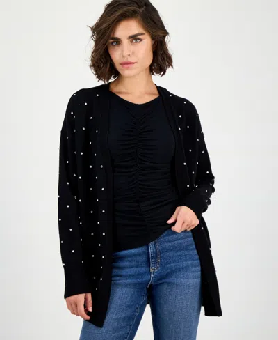 Inc International Concepts Women's Allover Embellished Cardigan Sweater, Macy's Exclusive In Black