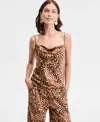 Inc International Concepts Women's Animal-print Cowlneck Camisole Top, Exclusively At Macy's In Brown