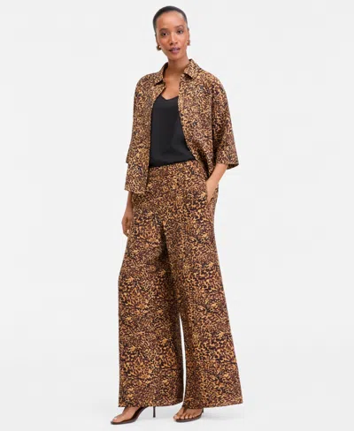 Inc International Concepts Women's Animal-print High Rise Wide-leg Pants, Macy's Exclusive In Brown